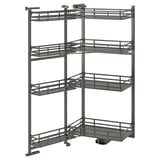 A grey UTRUSTA kitchen storage rack with multiple pull-out shelves designed for accessing items easily.