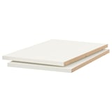 White melamine UTRUSTA shelves, rectangular, thick, sturdy, scratch-resistant.