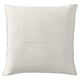 Square cream-colored throw pillow, soft cotton muslin, crinkled texture, zip closure.
