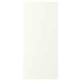 A white rectangular kitchen cabinet door. It has a simple, smooth design with plastic edging and foil finish.