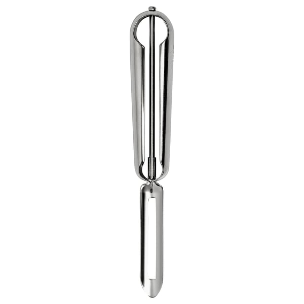 Silver VARDAGEN potato peeler with stainless steel handle and blade, curved design.