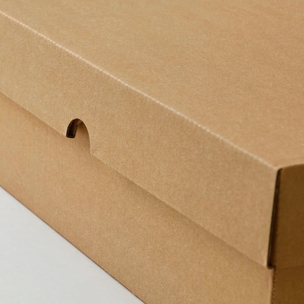 Closed cardboard storage box with a lid, made from sturdy corrugated material, showcasing its sturdy and space-saving design.