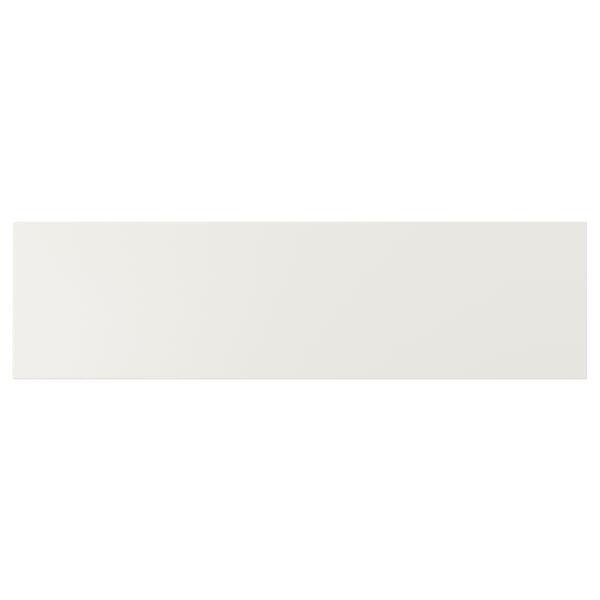White VEDDINGE kitchen front, sleek, modern, fiberboard, durable finish.