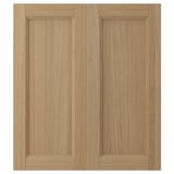 VEDHAMN natural wood cabinet doors. Solid oak frame, veneer panels, warm, rectangular, sturdy design.
