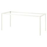 VIHALS white desk: minimalist, rectangular, strong steel base, clear glass top.