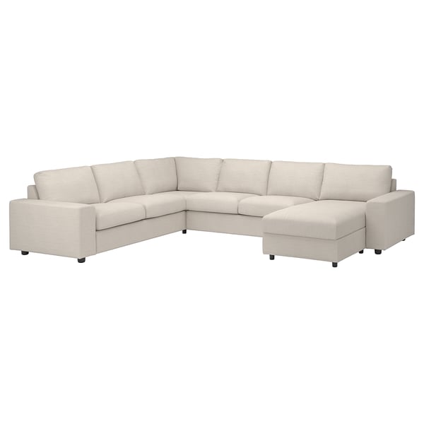 VIMLE light beige sectional sofa, modern l-shape design, corner and middle pieces, plush cushions.