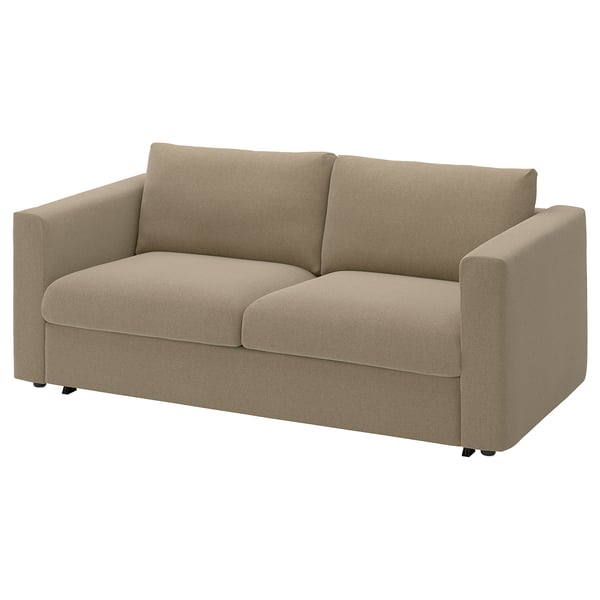 VIMLE beige sofa-bed is compact and cosy. Its modern design fits any space.