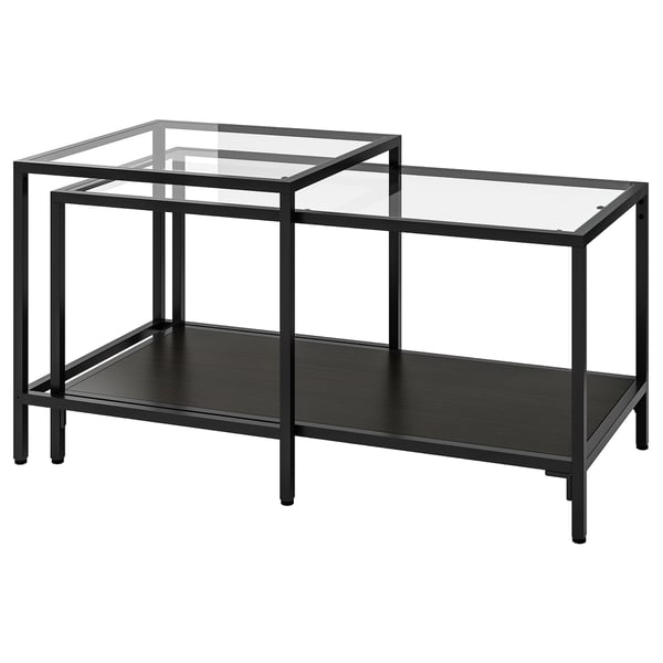VITTSJÖ Nesting tables, set of 2, black-brown/glass, 35 3/8x19 5/8 "