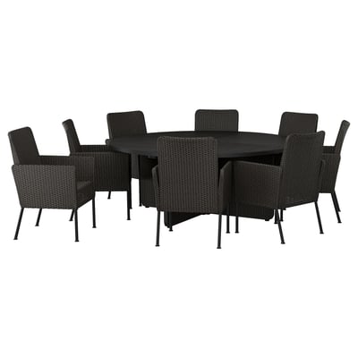 VITTSKÄR Table and 8 chairs, outdoor/plastic rattan dark grey, 73 5/8 "