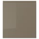 VOXTORP dark grey-brown glossy kitchen cabinet door, square shape with sleek, modern design and integrated handle.