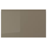 A rectangular, dark grey-brown, high-gloss drawer front with smooth edges and sleek, integrated handles.