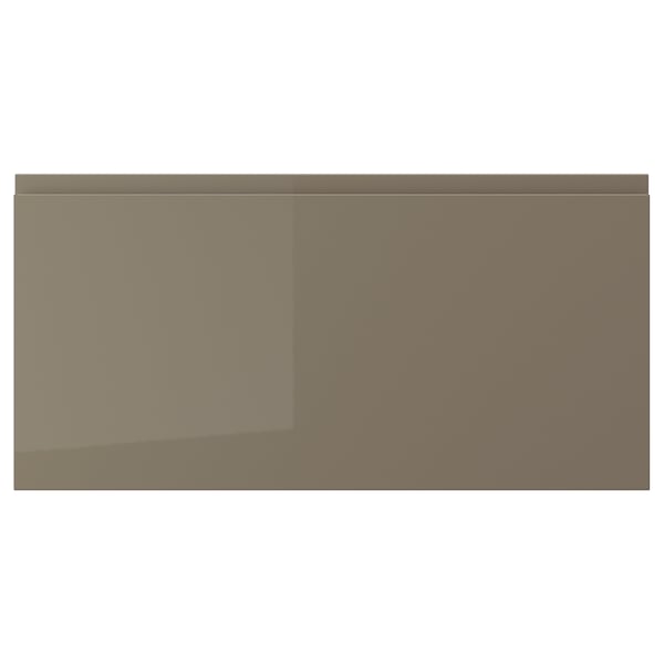 VOXTORP drawer front in dark grey-brown, glossy finish; sleek, modern design with integrated handle, no visible edges; smooth to touch.