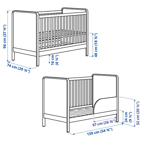 ÄLSKVÄRD Lit de bébé, bouleau/blanc, 27 1/2x52 "