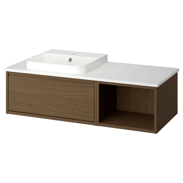ÄNGSJÖN / BACKSJÖN Meuble de sdb avec lavabo, brun eff chêne/blanc marbré, 49x21 1/2x16 1/4 "