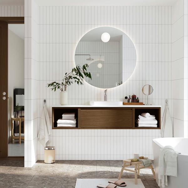 ÄNGSJÖN / BACKSJÖN Meuble de sdb avec lavabo, brun eff chêne/blanc marbré, 67x21 1/2x16 1/4 "