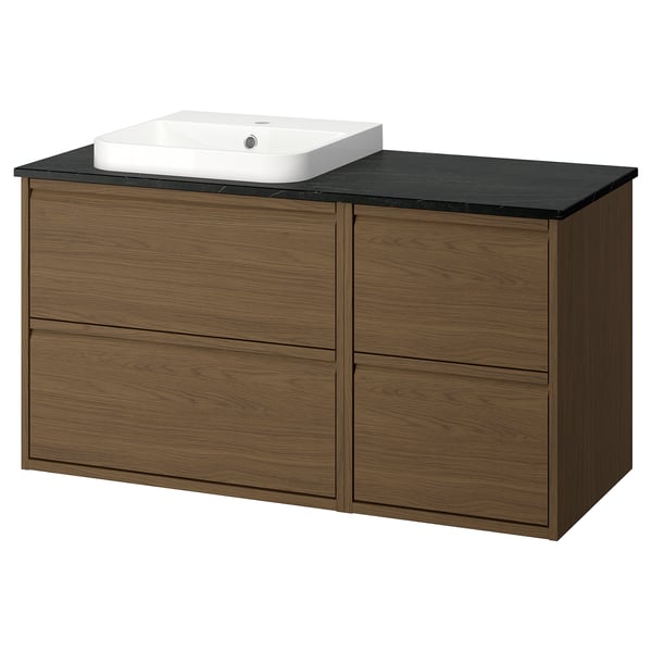 ÄNGSJÖN / BACKSJÖN Meuble de sdb avec lavabo, brun eff chêne/noir marbré, 49x21 1/2x28 1/4 "