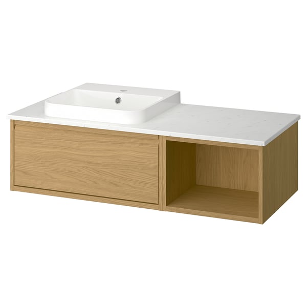 ÄNGSJÖN / BACKSJÖN Meuble de sdb avec lavabo, eff chêne/blanc marbré, 49x21 1/2x16 1/4 "