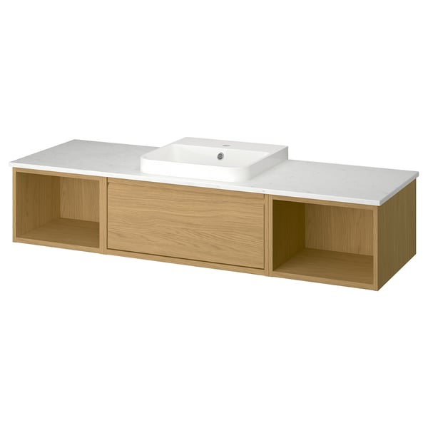 ÄNGSJÖN / BACKSJÖN Meuble de sdb avec lavabo, eff chêne/blanc marbré, 67x21 1/2x16 1/4 "