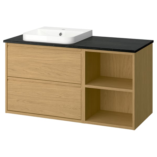 ÄNGSJÖN / BACKSJÖN Meuble de sdb avec lavabo, eff chêne/noir marbré, 49x21 1/2x28 1/4 "