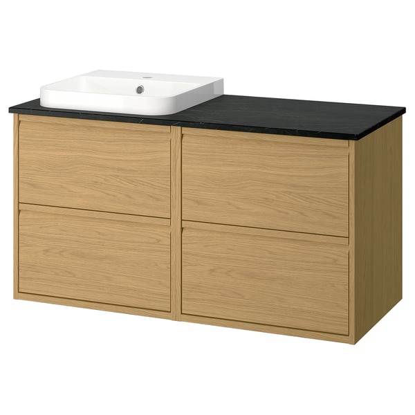 ÄNGSJÖN / BACKSJÖN Meuble de sdb avec lavabo, eff chêne/noir marbré, 49x21 1/2x28 1/4 "