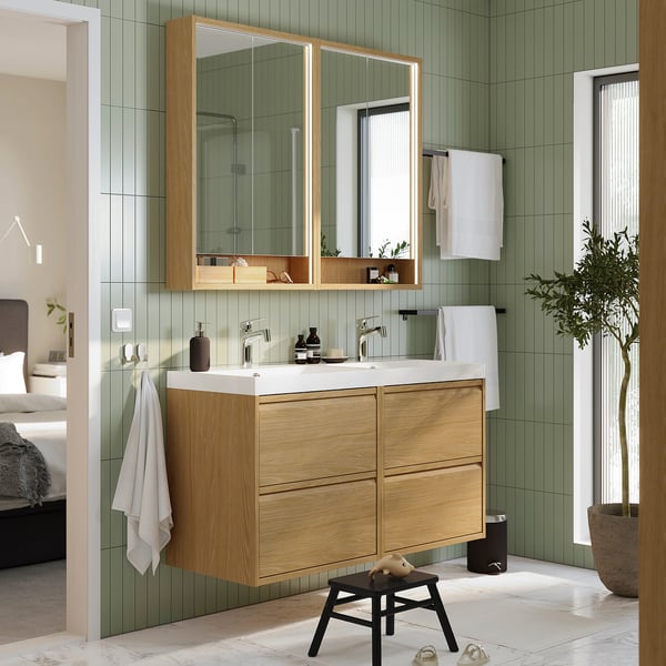 ÄNGSJÖN / BACKSJÖN Meuble de sdb avec lavabo, eff chêne, 48 1/8x21x27 1/2 "
