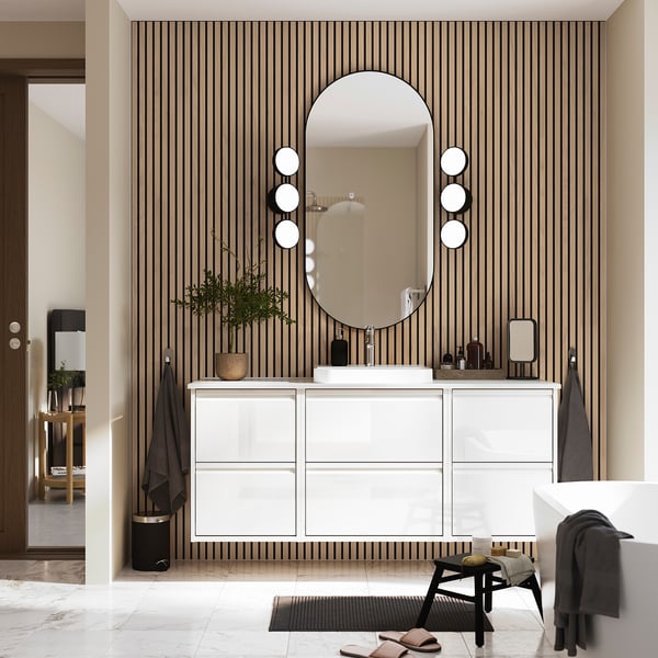 ÄNGSJÖN / BACKSJÖN Meuble de sdb avec lavabo, ultrabrillant blanc/blanc marbré, 61x21 1/2x28 1/4 "