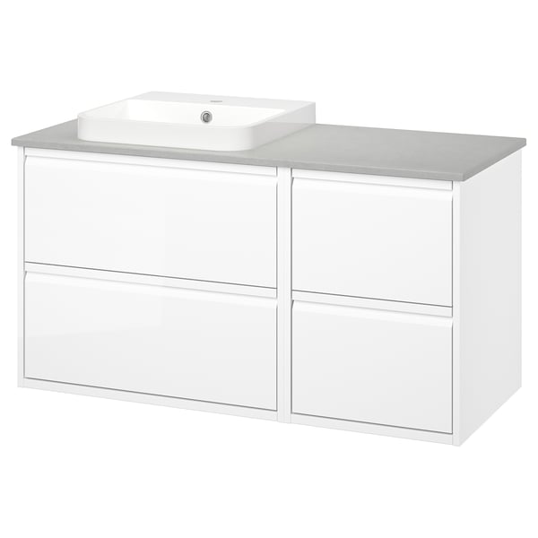 ÄNGSJÖN / BACKSJÖN Meuble de sdb avec lavabo, ultrabrillant blanc/gris eff pierre, 49x21 1/2x28 1/4 "