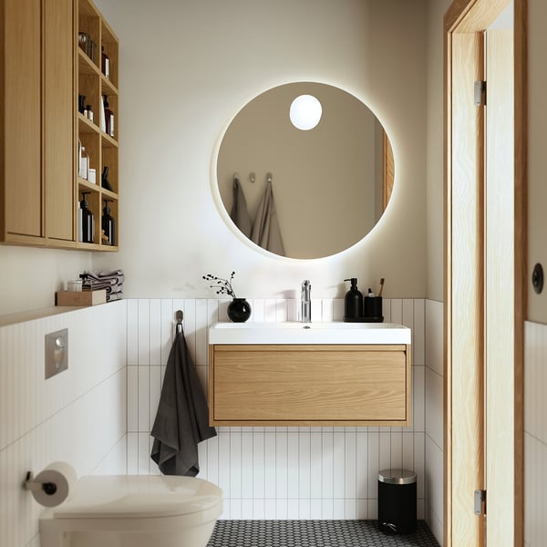 ÄNGSJÖN / BACKSJÖN Meuble sdb avec tiroir/lavabo, eff chêne, 30 1/8x21x15 1/2 "