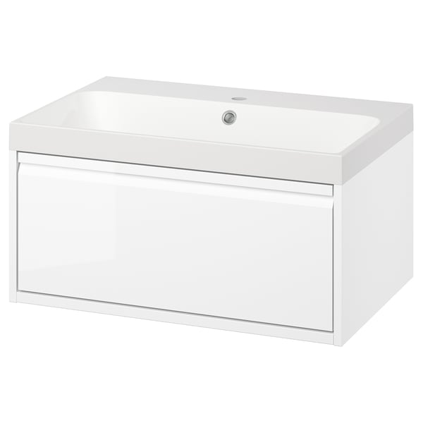 ÄNGSJÖN / BACKSJÖN Meuble sdb avec tiroir/lavabo, ultrabrillant blanc, 30 1/8x21x15 1/2 "