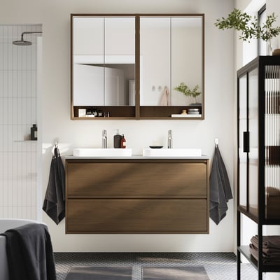 ÄNGSJÖN / BACKSJÖN Meuble sdb avec tiroirs/lavabo, brun eff chêne/gris eff pierre, 49x21 1/2x28 1/4 "