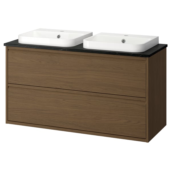 ÄNGSJÖN / BACKSJÖN Meuble sdb avec tiroirs/lavabo, brun eff chêne/noir marbré, 49x21 1/2x28 1/4 "