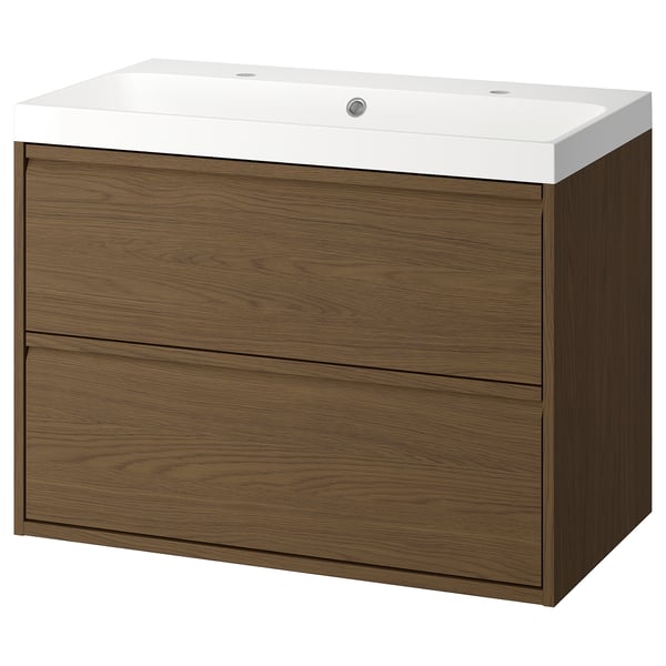 ÄNGSJÖN / BACKSJÖN Meuble sdb avec tiroirs/lavabo, brun eff chêne, 36 1/8x21x27 1/2 "