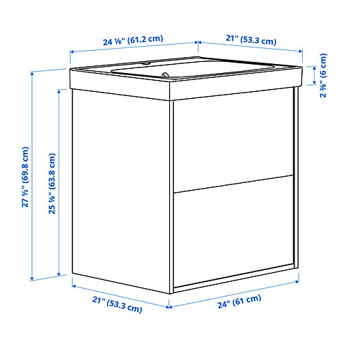 ÄNGSJÖN / BACKSJÖN Meuble sdb avec tiroirs/lavabo, brun eff chêne, 24 1/8x21x27 1/2 "