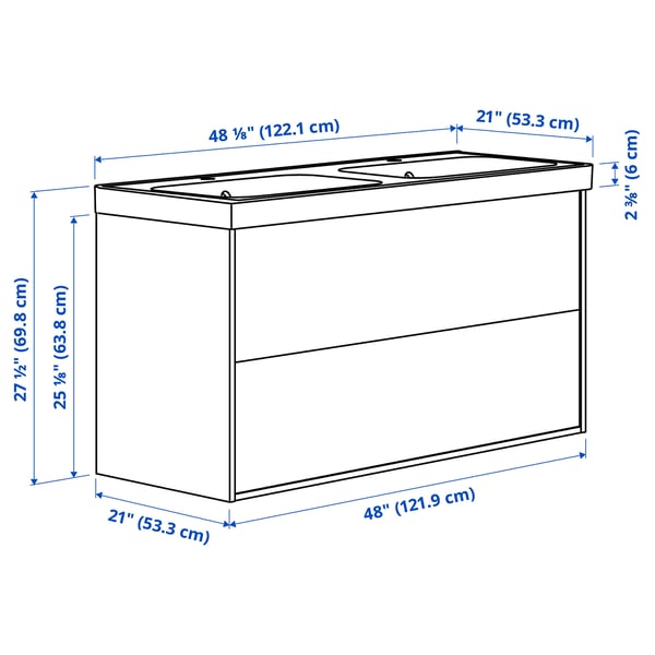ÄNGSJÖN / BACKSJÖN Meuble sdb avec tiroirs/lavabo, brun eff chêne, 48 1/8x21x27 1/2 "