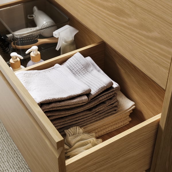 ÄNGSJÖN / BACKSJÖN Meuble sdb avec tiroirs/lavabo, eff chêne/blanc marbré, 37x21 1/2x28 1/4 "