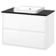 ÄNGSJÖN / BACKSJÖN Meuble sdb avec tiroirs/lavabo, ultrabrillant blanc/noir marbré, 37x21 1/2x28 1/4 "