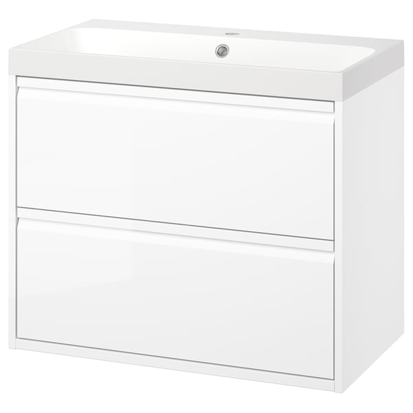 ÄNGSJÖN / BACKSJÖN Meuble sdb avec tiroirs/lavabo, ultrabrillant blanc, 30 1/8x21x27 1/2 "
