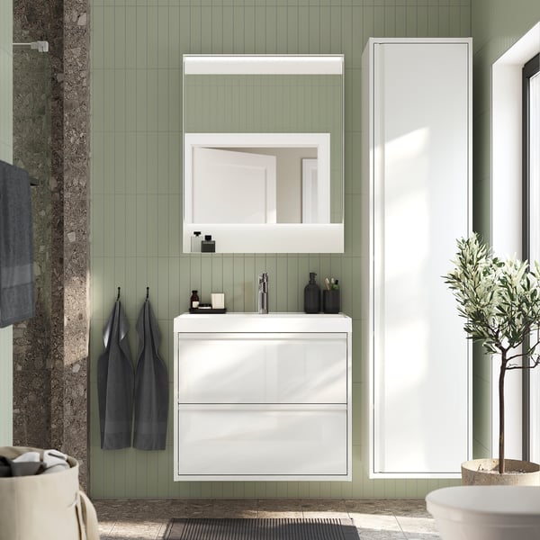 ÄNGSJÖN / BACKSJÖN Meuble sdb avec tiroirs/lavabo, ultrabrillant blanc, 30 1/8x21x27 1/2 "