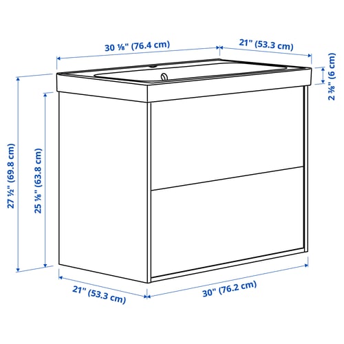 ÄNGSJÖN / BACKSJÖN Meuble sdb avec tiroirs/lavabo, ultrabrillant blanc, 30 1/8x21x27 1/2 "