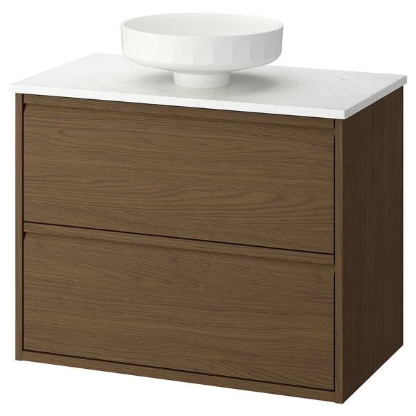 ÄNGSJÖN / LERSJÖN Meuble sdb avec tiroirs/lavabo, brun eff chêne/blanc marbré, 31x21 1/2x31 3/8 "