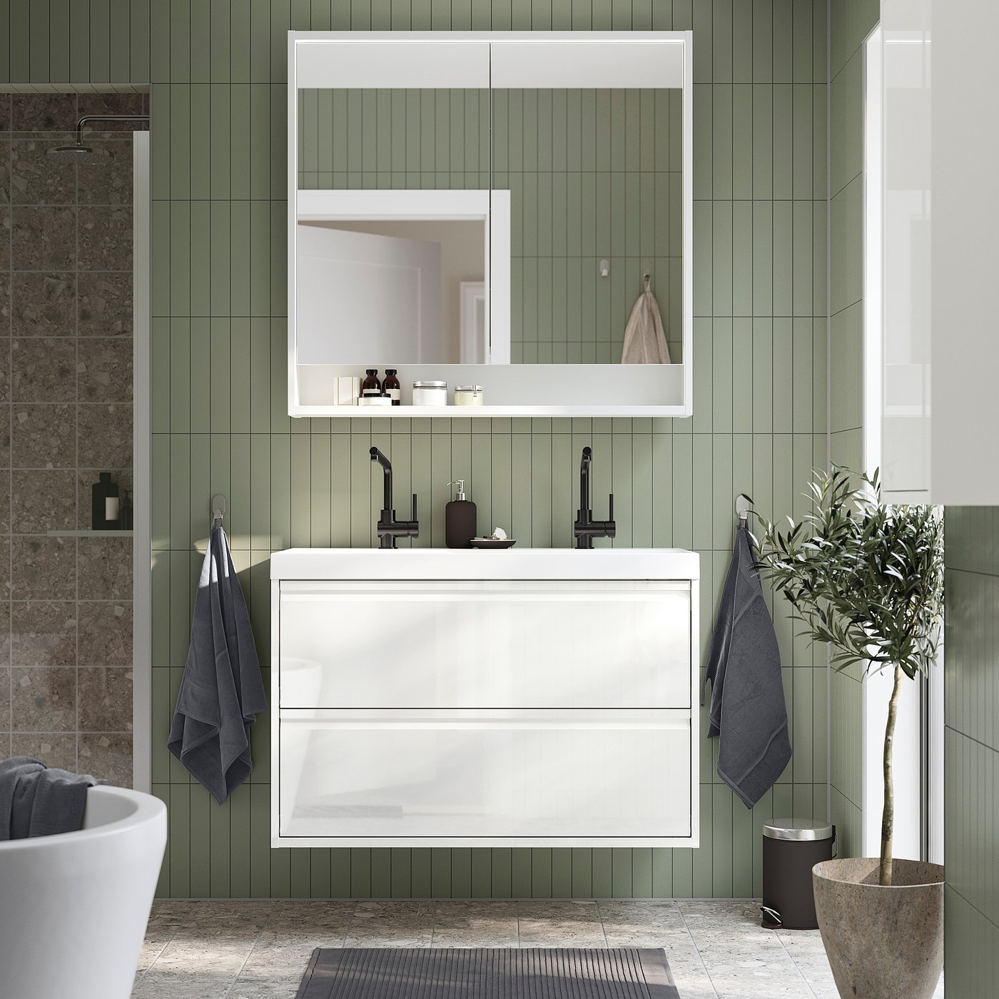 ÄNGSJÖN Meuble-lavabo à tiroirs, ultrabrillant blanc, 36x21x25 1/8 "