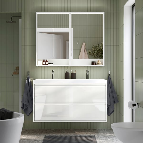 ÄNGSJÖN Meuble-lavabo à tiroirs, ultrabrillant blanc, 48x21x25 1/8 "