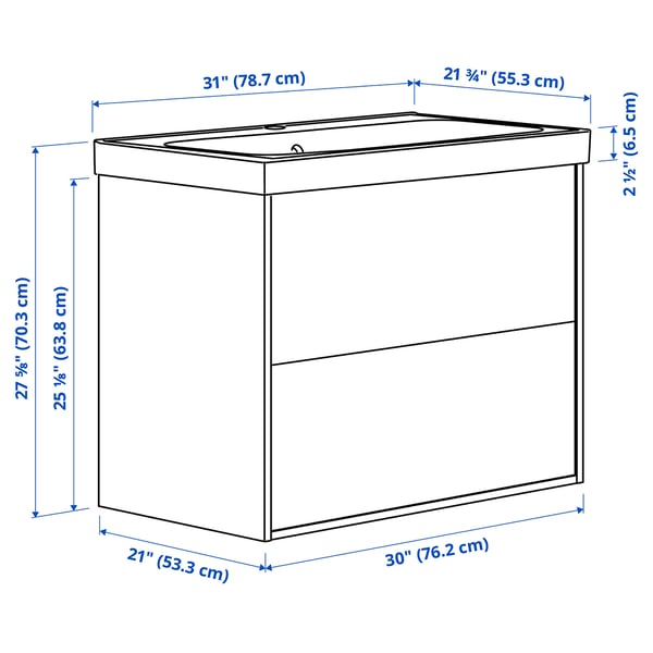 ÄNGSJÖN / ORRSJÖN Meuble sdb avec tiroirs/lavabo, brun eff chêne, 31x21 3/4x27 5/8 "