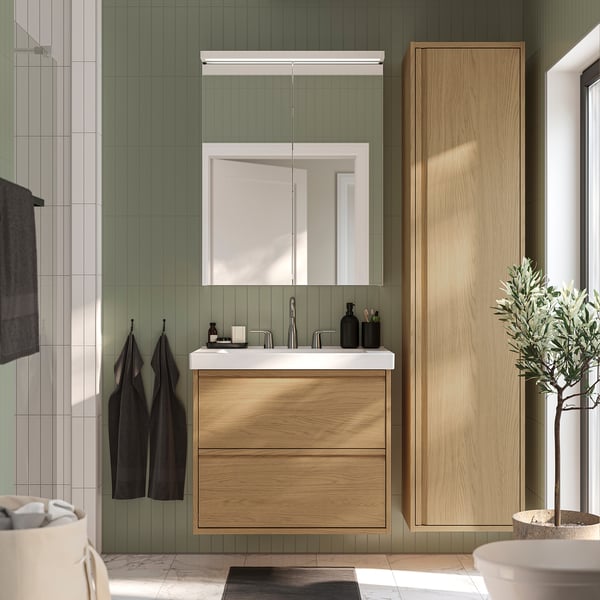 ÄNGSJÖN / ORRSJÖN Meuble sdb avec tiroirs/lavabo, eff chêne, 31x21x27 5/8 "