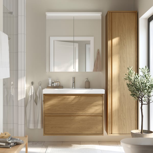 ÄNGSJÖN / ORRSJÖN Meuble sdb avec tiroirs/lavabo, eff chêne, 37x21 3/4x27 5/8 "