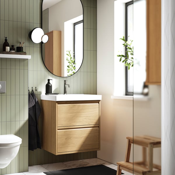 ÄNGSJÖN / ORRSJÖN Meuble sdb avec tiroirs/lavabo, eff chêne, 25x21 3/4x27 5/8 "