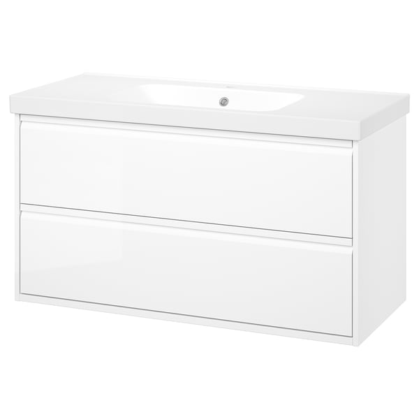 ÄNGSJÖN / ORRSJÖN Meuble sdb avec tiroirs/lavabo, ultrabrillant blanc, 49x21 3/4x27 5/8 "