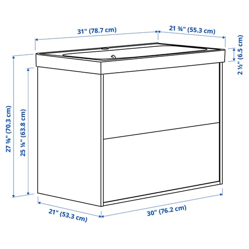 ÄNGSJÖN / ORRSJÖN Meuble sdb avec tiroirs/lavabo, ultrabrillant blanc, 31x21 3/4x27 5/8 "