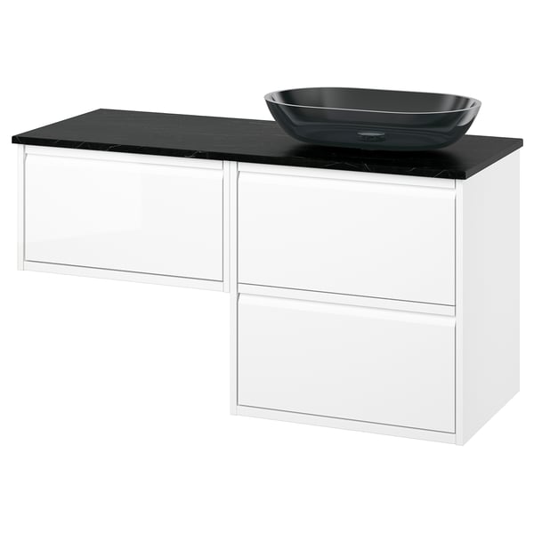 ÄNGSJÖN / OXMYREN Meuble de sdb avec lavabo, ultrabrillant blanc/noir marbré, 49x21 1/2x30 5/8 "