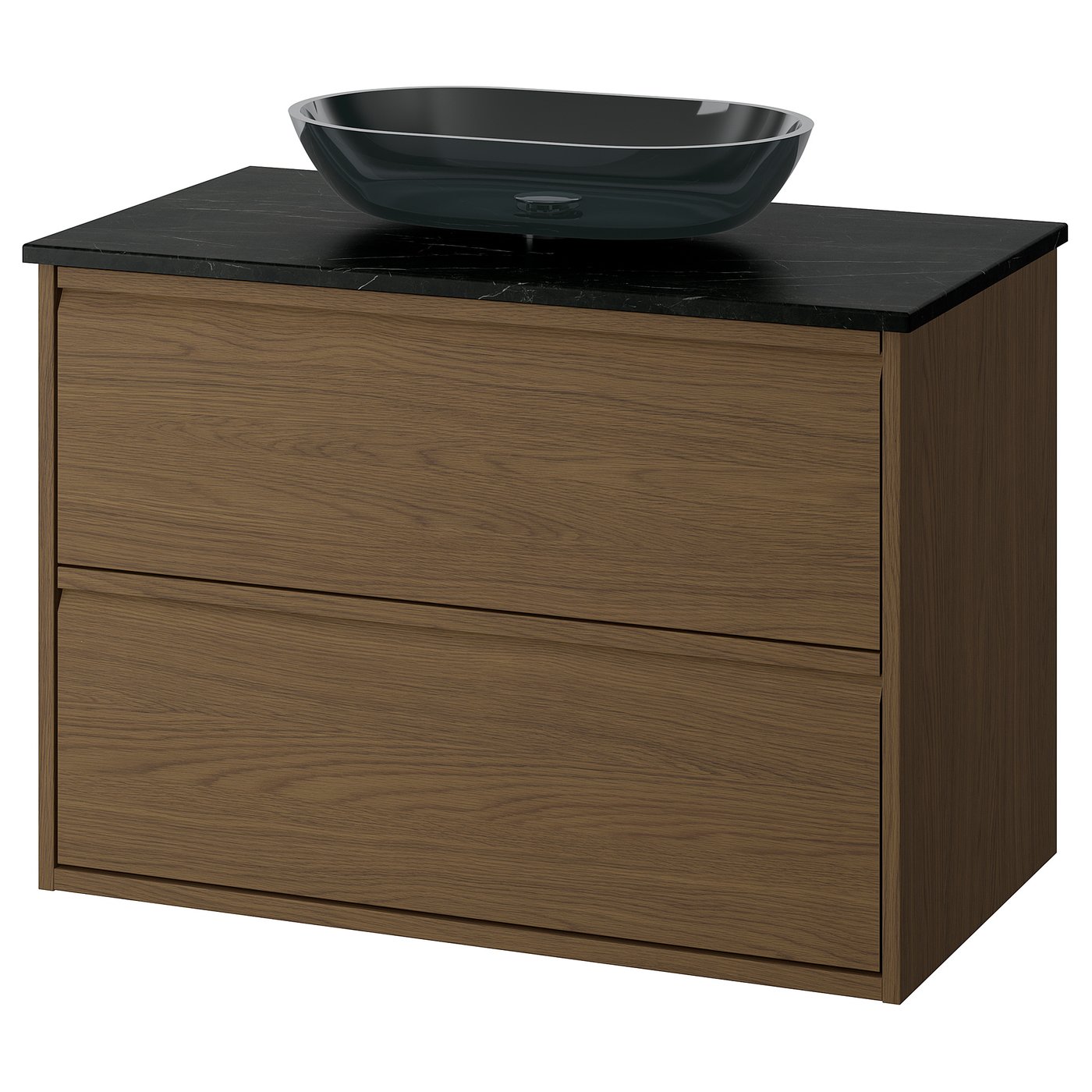 ÄNGSJÖN / OXMYREN Meuble sdb avec tiroirs/lavabo, brun eff chêne/noir marbré, 37x21 1/2x30 5/8 "